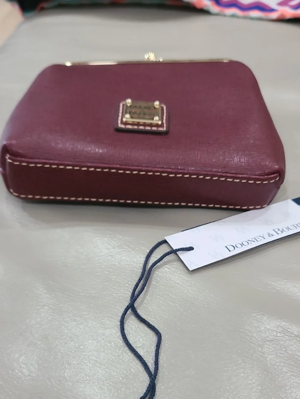 Dooney & Bourke Wine Saffiano Leather Kiss-Lock Coin Purse